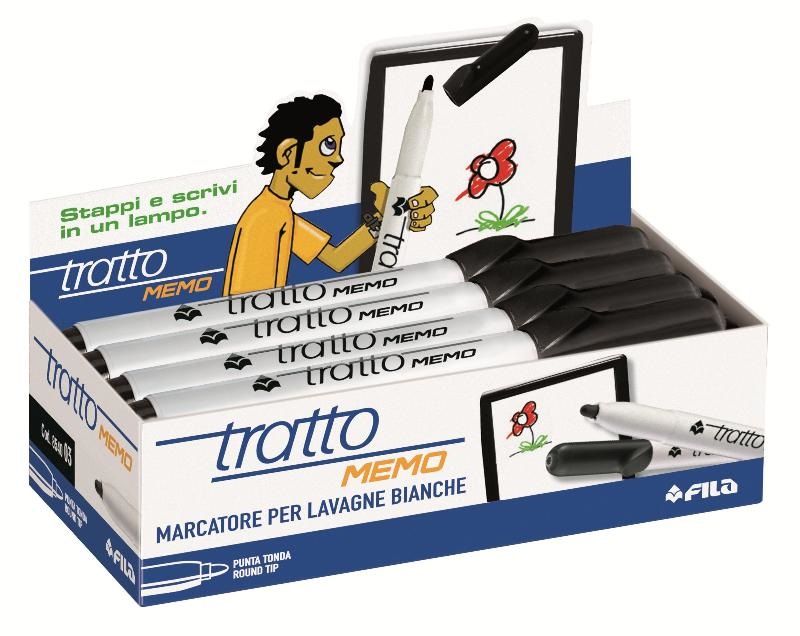 FILA Marcatore Tratto Memo Punta Tonda Cancellabile a Secco per Lavagne Bianche Colore Nero - Confezione da 12 Pezzi