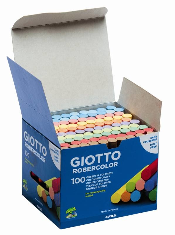Giotto Robercolor Gessetti Tondi Colorati - Scatola da 100 Pezzi - Diametro 10 mm, Lunghezza 80 mm, Non Polverosi