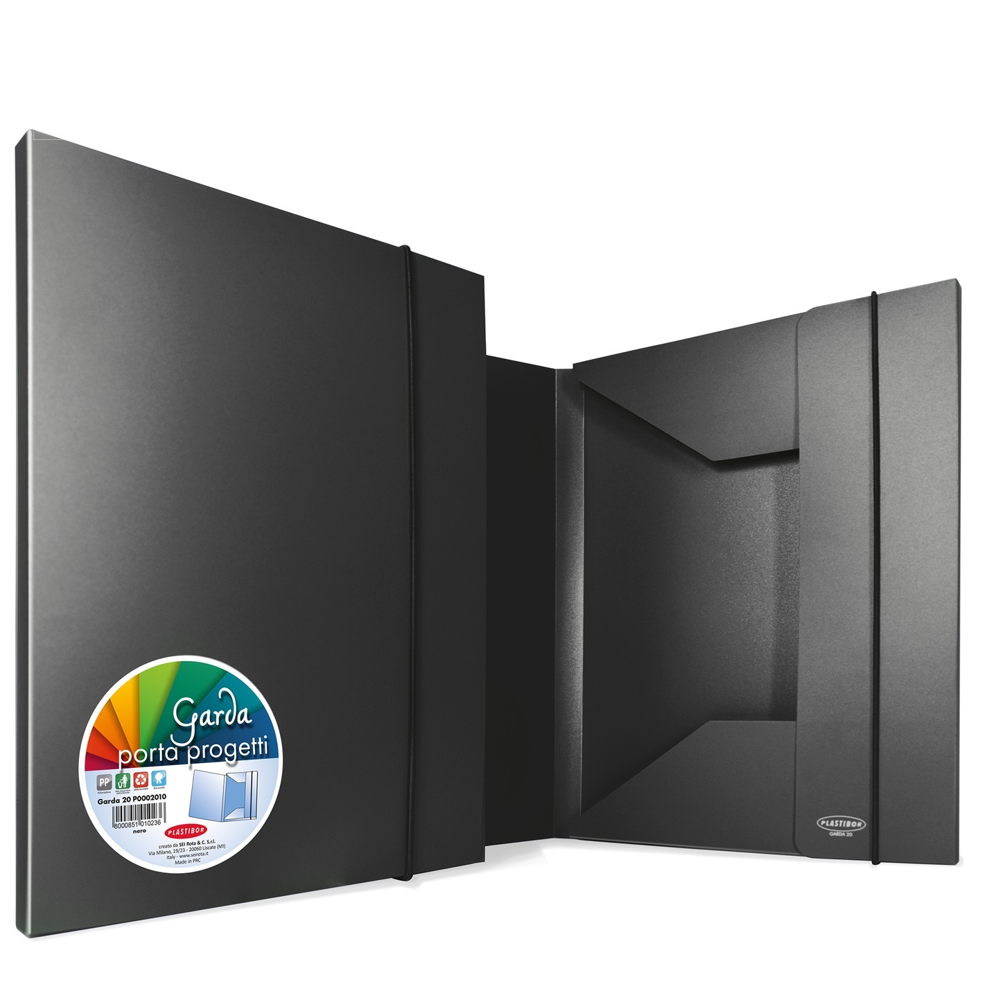 Plastibor Cartelletta Garda 30 A4 Nero - Polipropilene (PP) Opaco, 3 Lembi, Dorso Rigido 30 mm