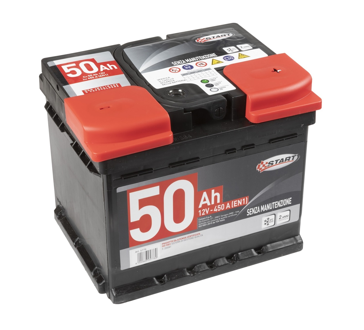 COLZANI Batteria Auto 50Ah 12V 450A Polo Positivo Destro Cassetta L1 - Senza Manutenzione, 2 Anni di Garanzia