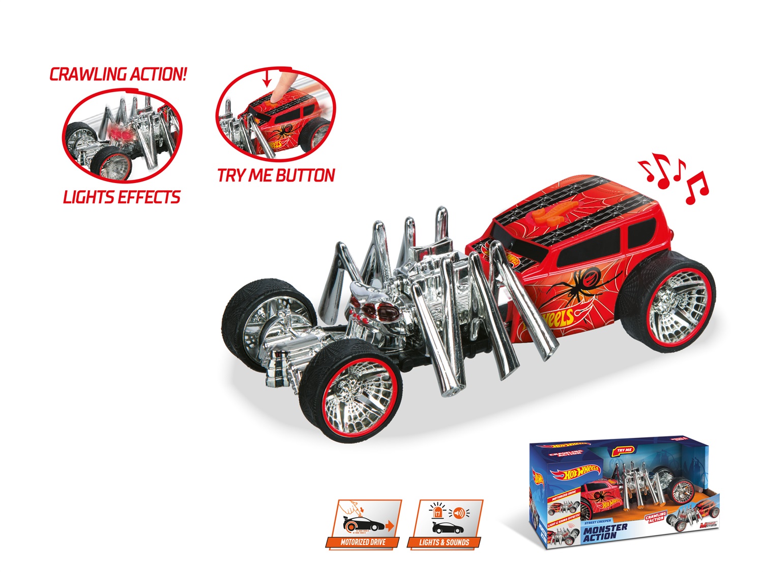 Hot Wheels Mondo Motors - Monster Action Street Creeper - Macchina a Frizione per Bambini 3 Anni con Luci e Suoni - 51203
