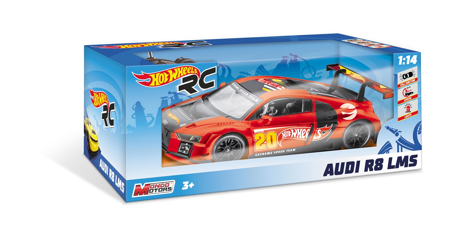 Hot Wheels Audi R8 LMS - Macchina Radiocomandata Scala 1:14 con Fari Illuminati - Design Sportivo Rosso