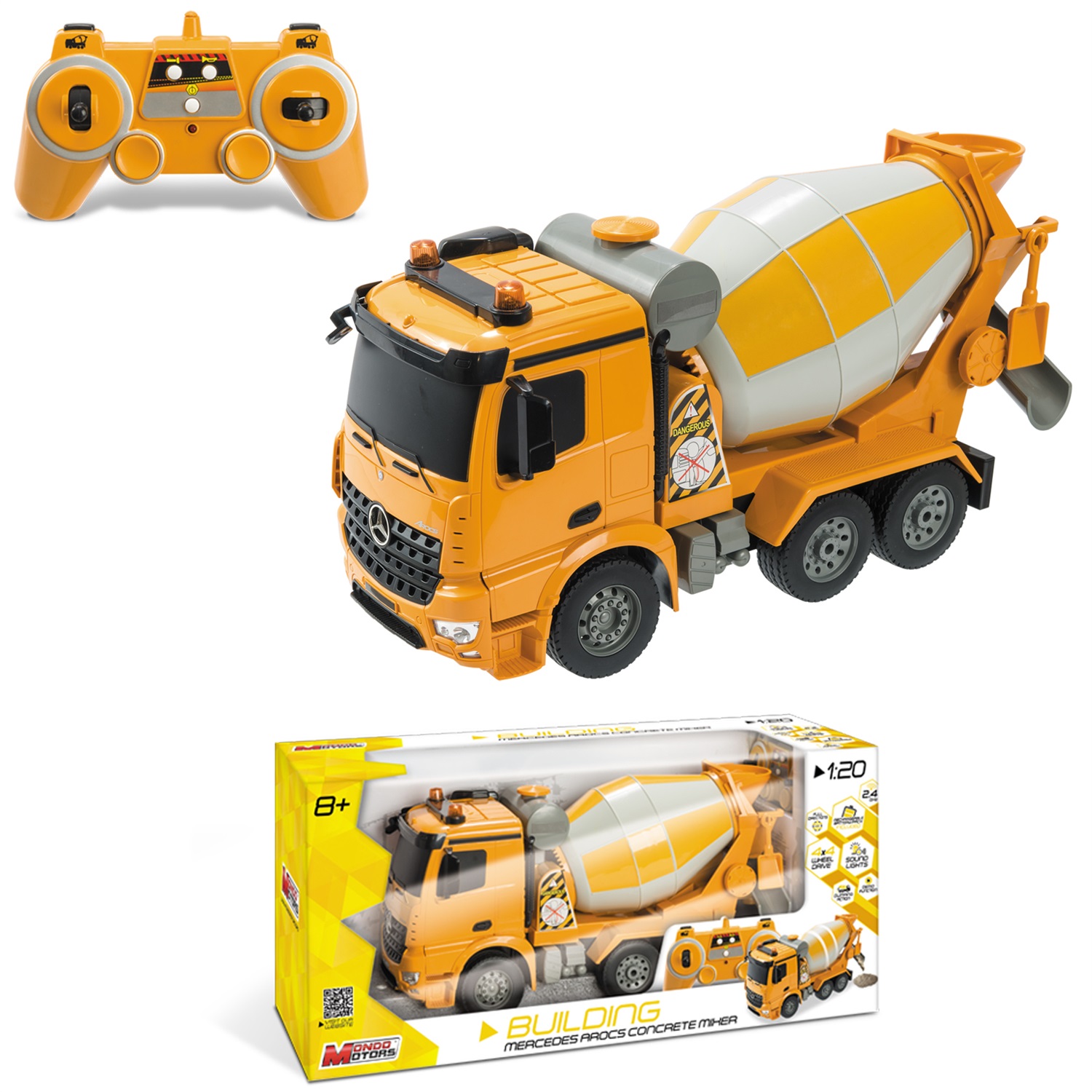 Mondo Motors Mercedes Arocs Camion Betoniera RC 1:20 con Controller 2.4GHz - Colore Giallo/Nero