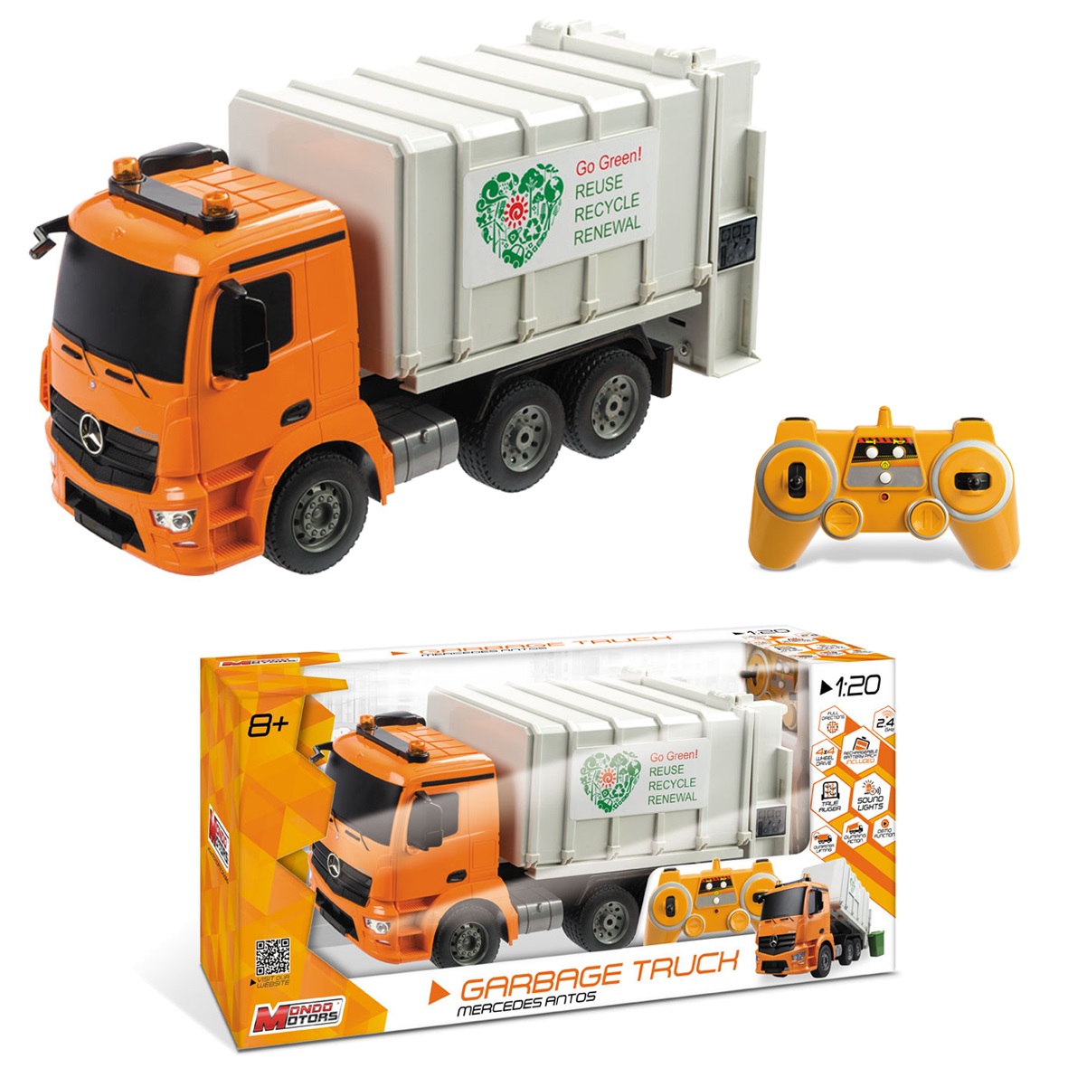 Mondo Mercedes Arocs Camion Raccolta Rifiuti Radiocomandato 1:20 per Bambini 8 Anni