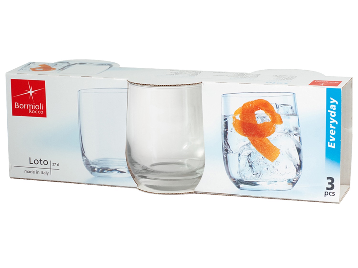 Bormioli Rocco Loto - Set di 3 Bicchieri da Acqua in Vetro Trasparente da 27,5 cl, Eleganti e Lavabili in Lavastoviglie