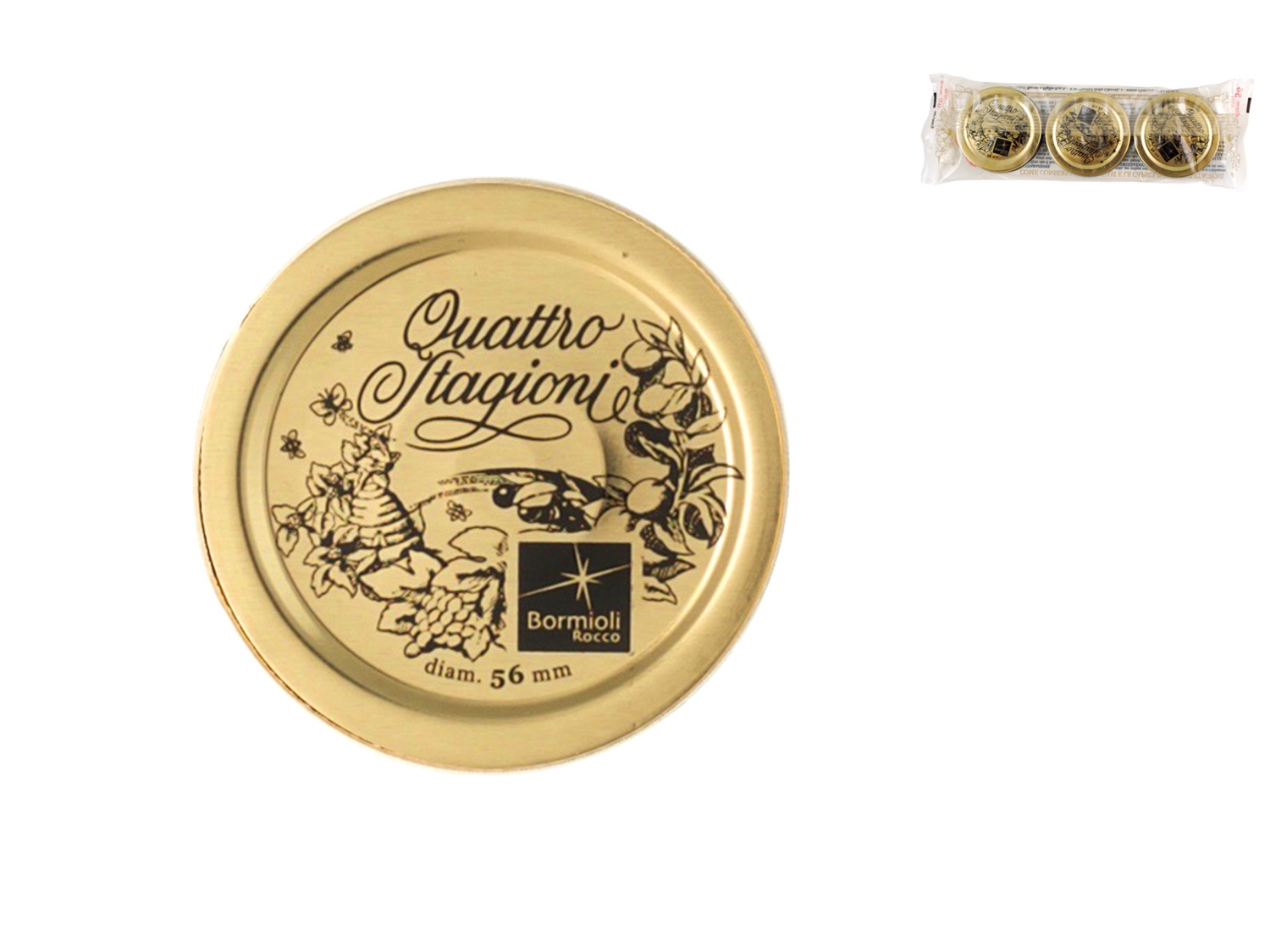 Bormioli Rocco Quattro Stagioni - Set di 3 Tappi per Bottiglie 56 mm, Ideali per Marmellate e Conserve