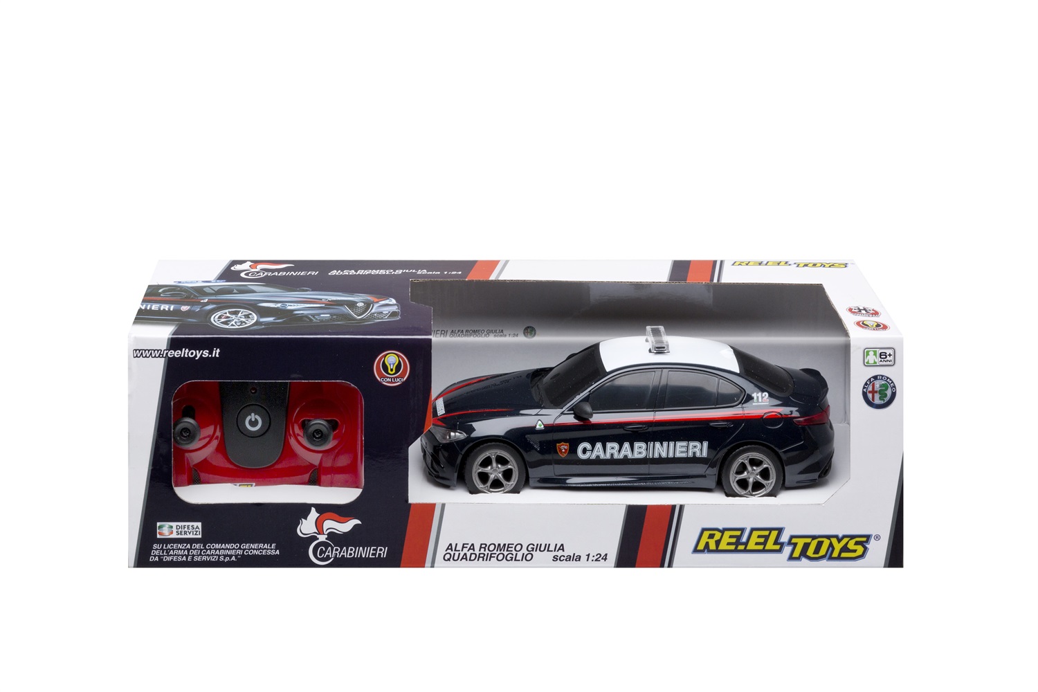 RE.EL Toys Alfa Romeo Giulia Quadrifoglio Carabinieri 1:24 - Modello Radiocomandato con Luci Funzionanti