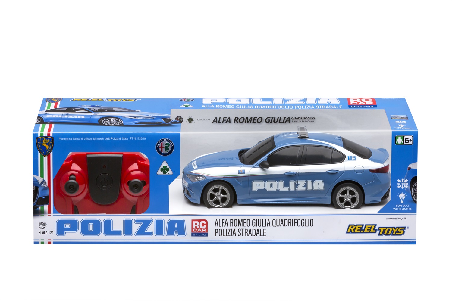 RE.EL Toys Alfa Romeo Giulia Quadrifoglio Polizia Radiocomandata Scala 1:24 con Luci LED