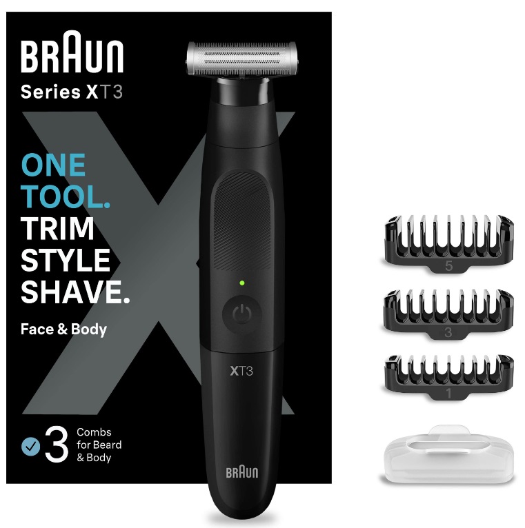 Braun XT3100 Rasoio Elettrico Ibrido per Barba da Uomo con Lama 4D, SkinShield, Impermeabile e Wireless - Include Pettini da Barba (1, 3 e 5 mm), Coperchio Protettivo e Astuccio