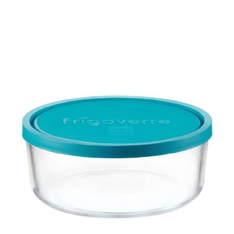 Bormioli Rocco Frigoverre Classic Contenitore per Alimenti Tondo 18 cm 1,5 L in Vetro Trasparente con Coperchio Ermetico Azzurro