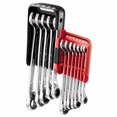 Usag 285 KA/DS12 - Serie di 12 Chiavi Combinate a Cricchetto con Anello di Tenuta, Misure 7-19 mm, Supporto in Plastica, Multicolore