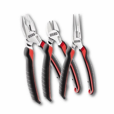 Usag Set di Pinze 150 AX/SE3 - Assortimento con Pinza Universale, Pinza a Becchi Mezzotondi e Tronchese a Tagliente Diagonale (3 pezzi)