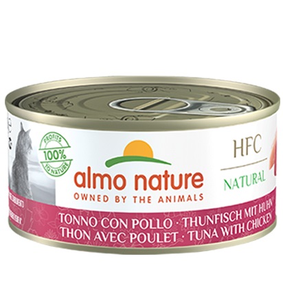 Almo Nature HFC Natural Cibo Umido per Gatti Adulto Tonno e Pollo 150 g - 100% HFC, Senza Glutine