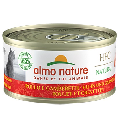 Almo Nature HFC Natural Cibo Umido per Gatti - Pollo e Gamberetti 70g - Alimento Completo e Naturale