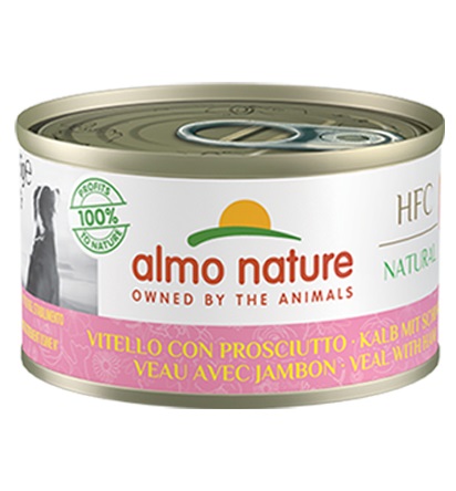 Almo Nature HFC Cibo Umido per Cani - Vitello con Prosciutto - Lattina da 95 gr - 100% Ingredienti di Qualità