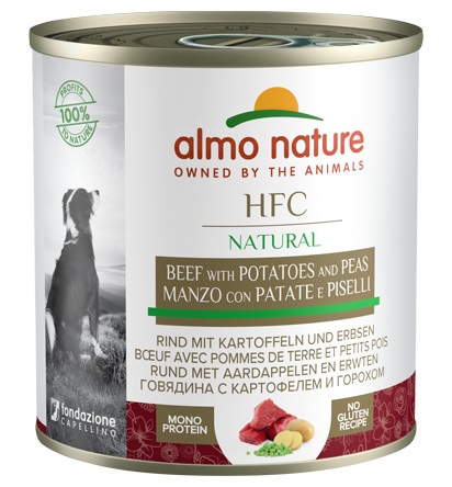 Almo Nature Cibo Umido per Cani Adulti Manzo con Patate e Piselli 290 g - 100% HFC, Monoproteina, Senza Glutine