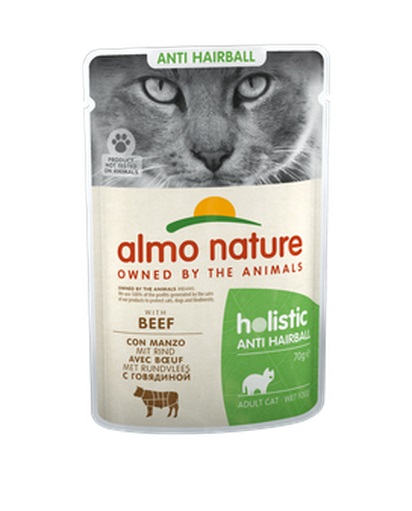 Almo Nature Holistic Anti Hairball Manzo - Cibo umido per gatti adulti con fibre vegetali - 70 gr