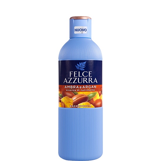 Felce Azzurra Bagnodoccia Ambra e Argan 650 ml - Essenza di Nutrimento, Dermatologicamente Testato, Detersione Delicata