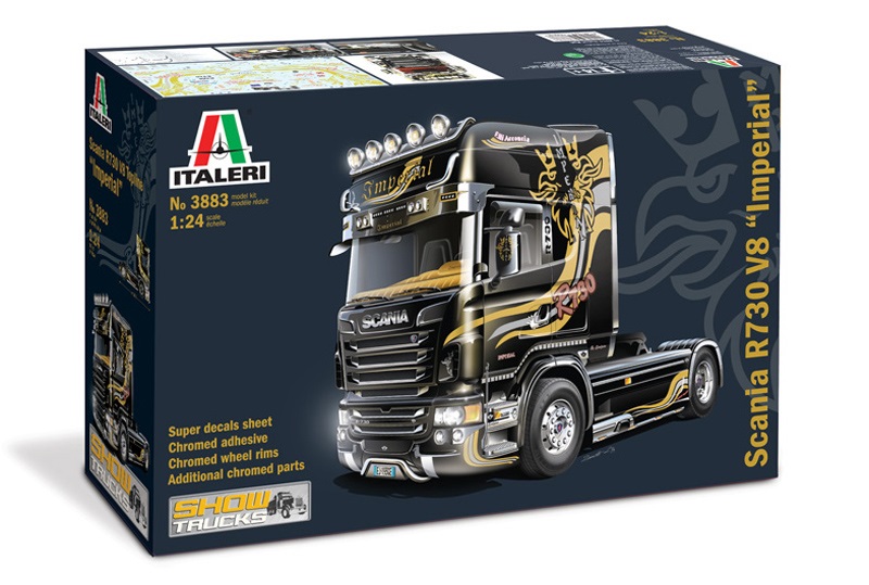 Italeri Scania R730 V8 Topline Imperial Modellino di Camion/Rimorchio Kit di Montaggio Scala 1:24 con Adesivi Cromati e Pezzi Aggiuntivi