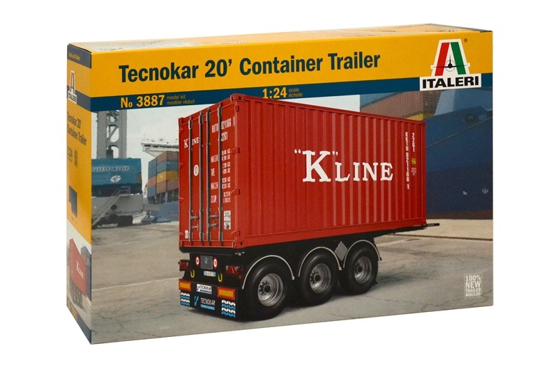 Italeri 3887 - Tecnokar 20' Trailer Model Kit Scala 1:24 - Semirimorchio Moderno, Dimensione Modello 30 cm, Skill 3