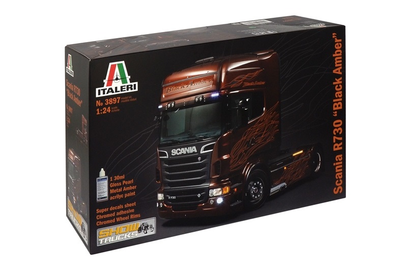 Italeri Scania R730 V8 Black Amber Modellino Camion Kit di Montaggio 1:24 con Colore Acrilico Inclusa