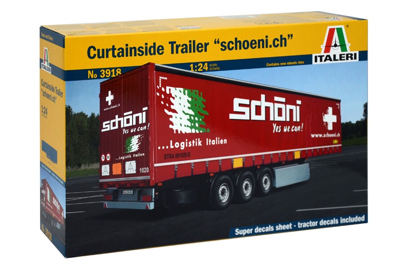 Italeri 3918 Curtainside Trailer 'Schoeni.Ch' Modellino Semirimorchio Kit di Montaggio 1:24 con Istruzioni e Decals