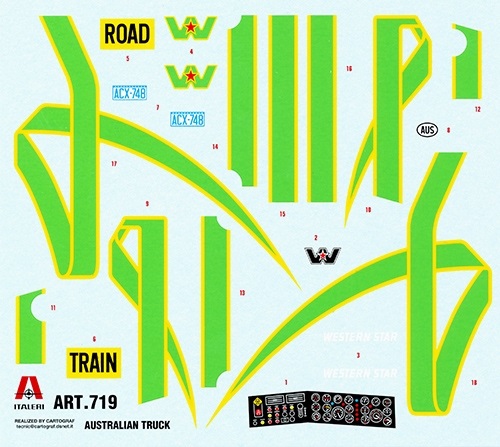Italeri 0719 - Modellino di camion Australian Truck Kit di montaggio 1:24 con plastiche pitturabili, istruzioni e decals incluse