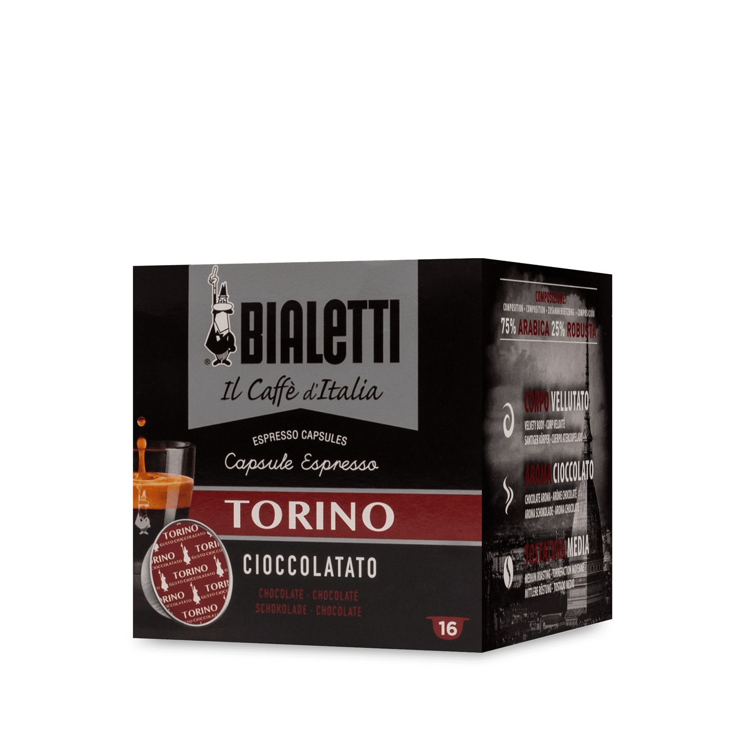 Bialetti Capsule Caffè Torino - Tostatura Media, Intensità 8, 16 pz, Compatibili con Macchine Bialetti