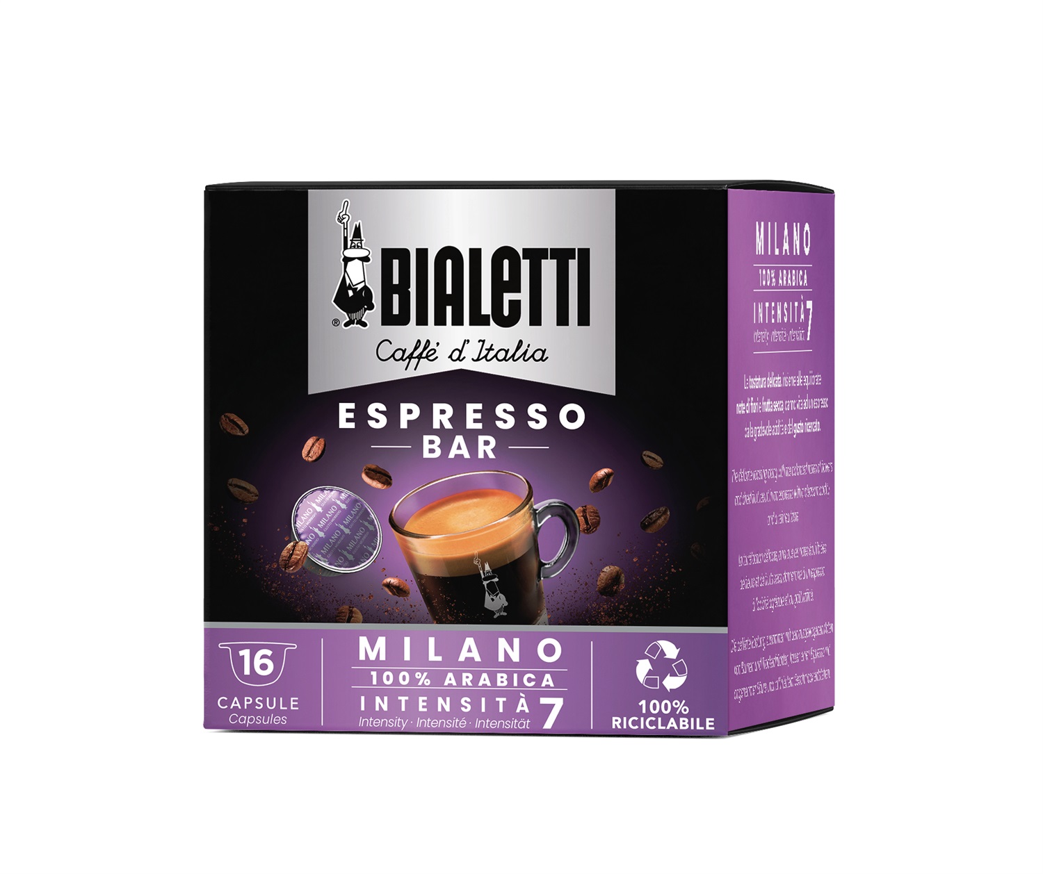Bialetti Milano Capsule Caffè 100% Arabica Tostatura Leggera - Confezione da 16 Capsule in Alluminio