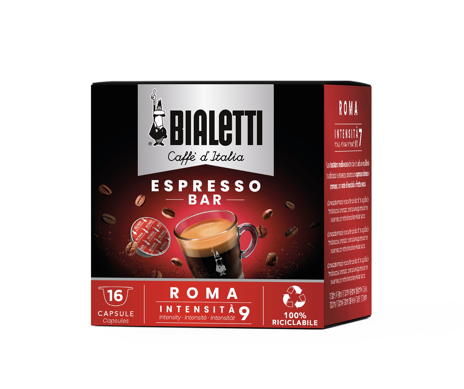 Bialetti Capsule Caffè Roma Tostatura Scura 16 pz - Alluminio, Intensità 9, Compatibili con Macchine Bialetti