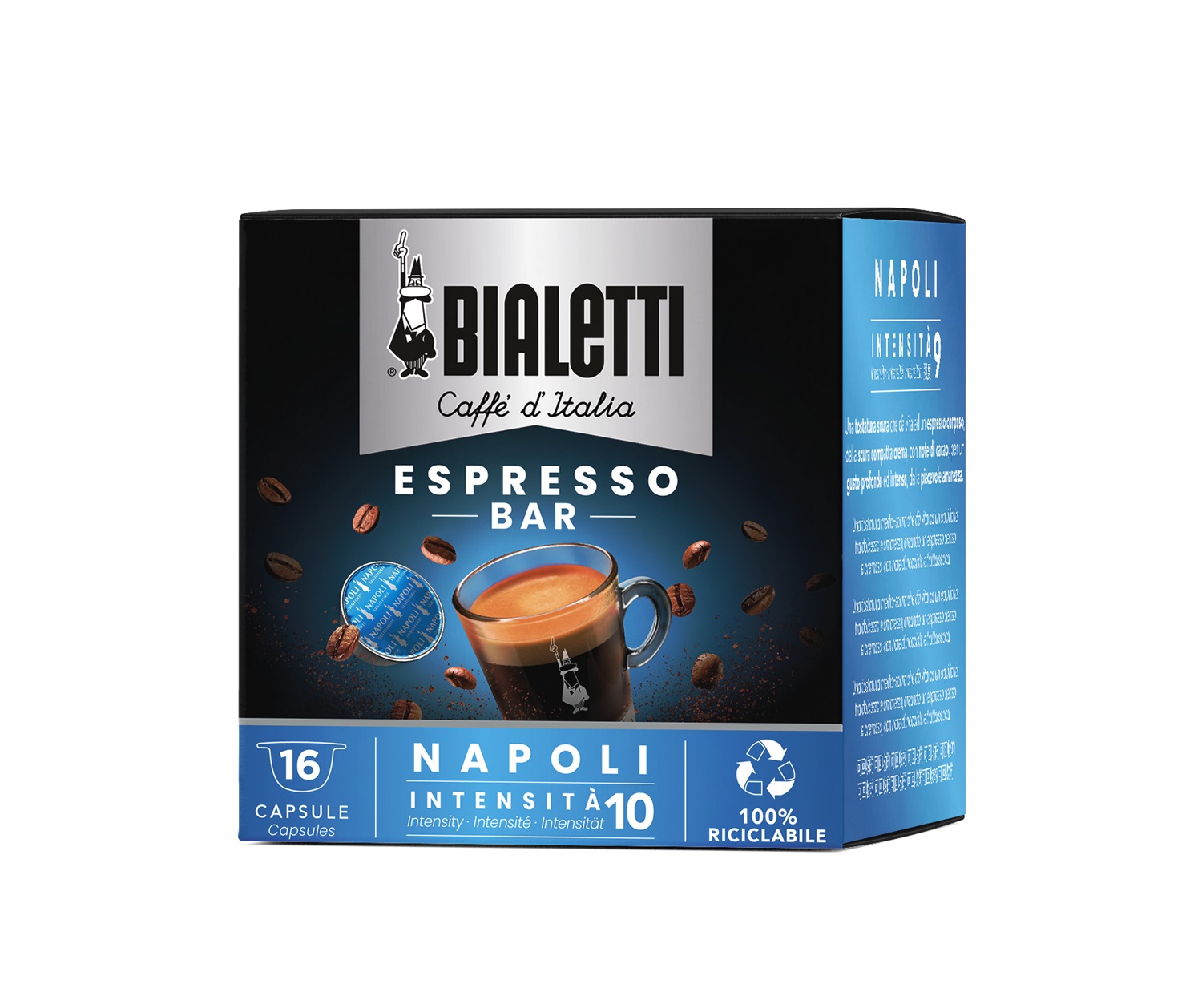 Bialetti Napoli Capsule Caffè Tostatura Scura - Confezione da 16 Capsule in Alluminio, Intensità 10