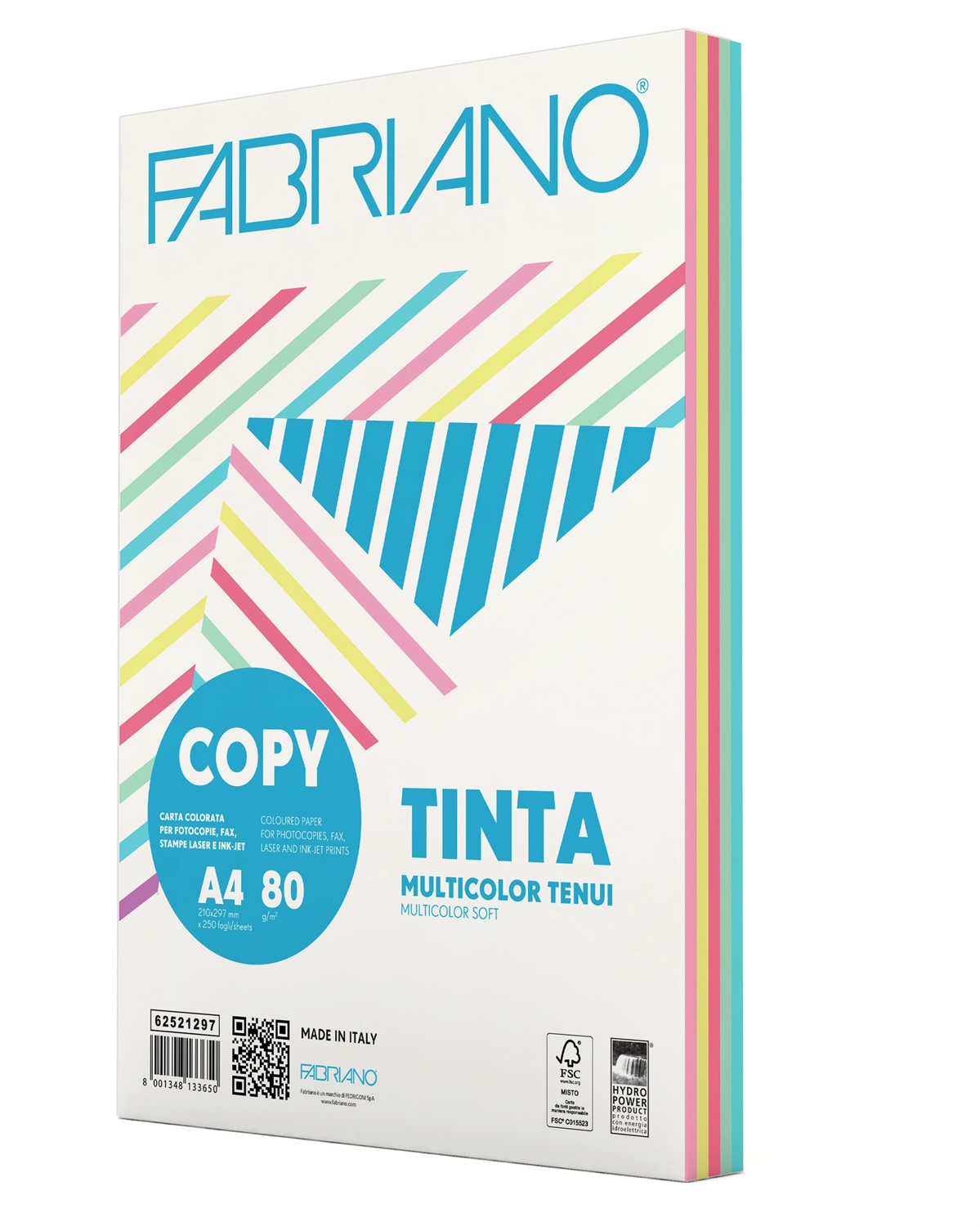 Fabriano Carta Copy Tinta Multicolor A4 80 g/m2 - Mix 5 Colori Tenui - 250 Fogli