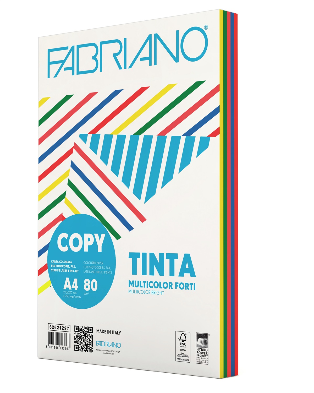 Fabriano Carta Copy Tinta Multicolor A4 80 g/m2 - Mix 5 Colori Forti - Conf. 250 Fogli