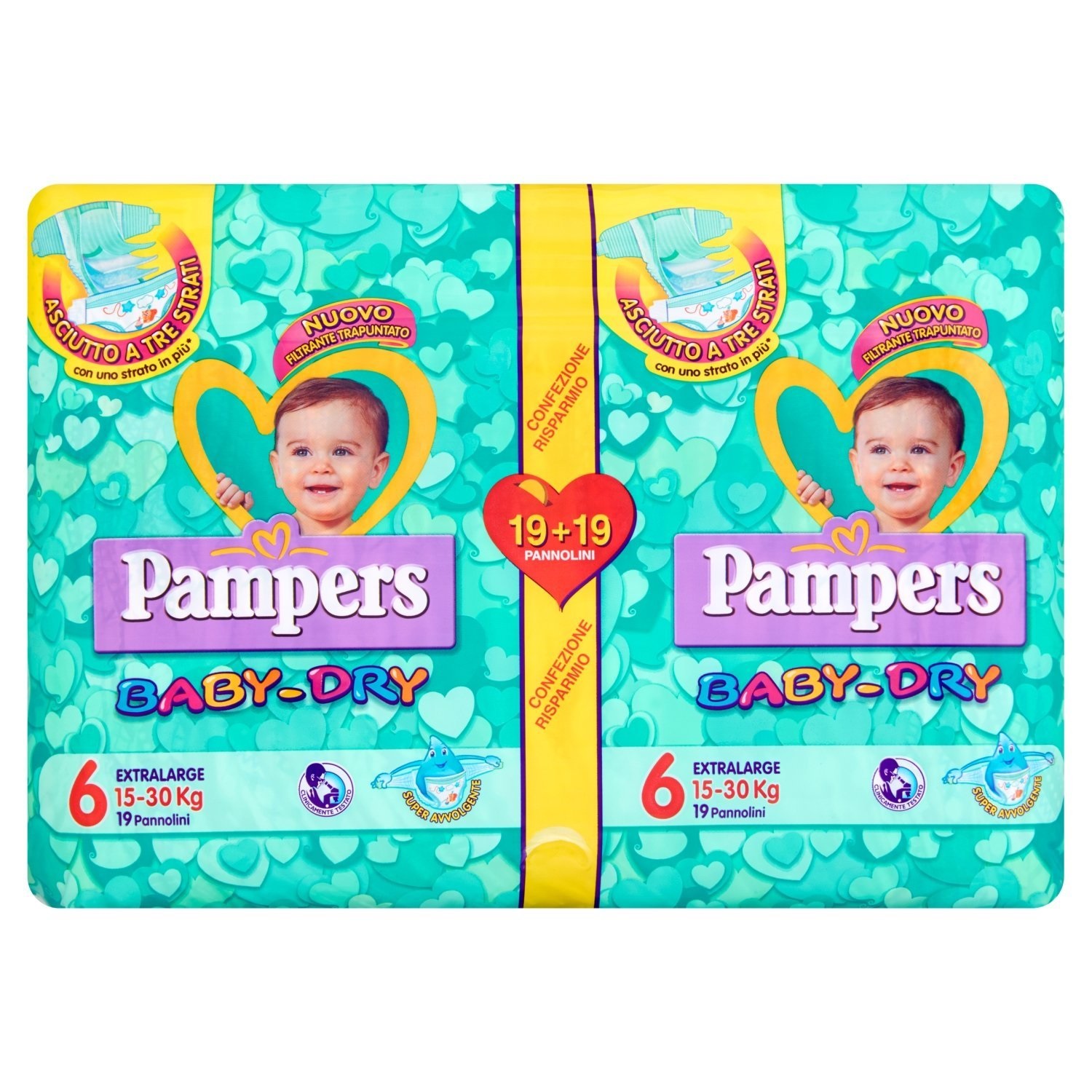 Pampers Baby Dry Pannolini Extralarge Taglia 6 (15-30 kg) - Confezione da 38 pezzi, Asciutto a Tre Strati