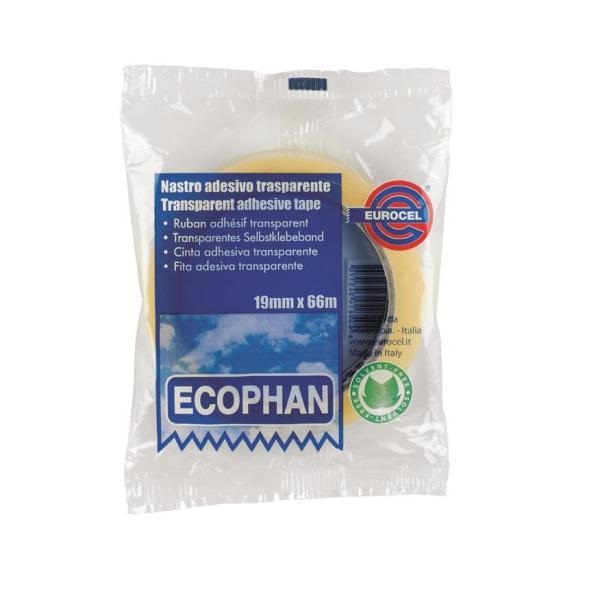 EUROCEL Nastro Adesivo Ecophan Trasparente 19 mm x 66 m - Confezione da 8 Pezzi