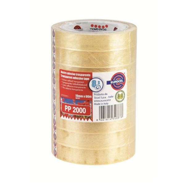Eurocel Nastro Adesivo PP2000 Trasparente 19x66 m - Confezione da 8 Rotoli