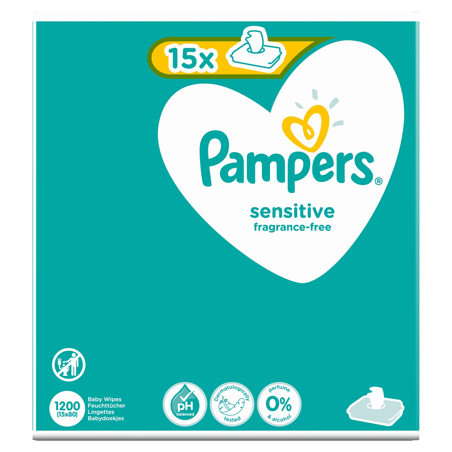 Pampers Salviettine Umidificate Sensitive - 1200 pz (15 confezioni da 80) per una pulizia delicata e protettiva