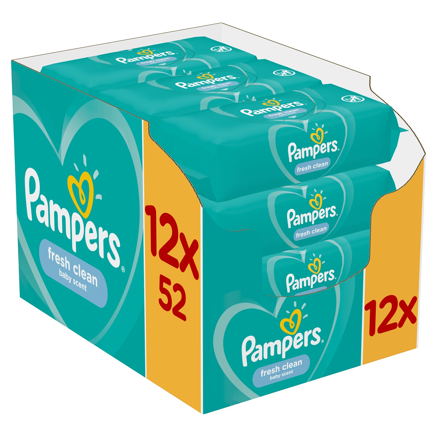 Pampers Fresh Clean Salviettine Umidificate per Bambini - 624 pz (12 x 52 pezzi), Profumo Delicato, Adatte per Mani e Viso