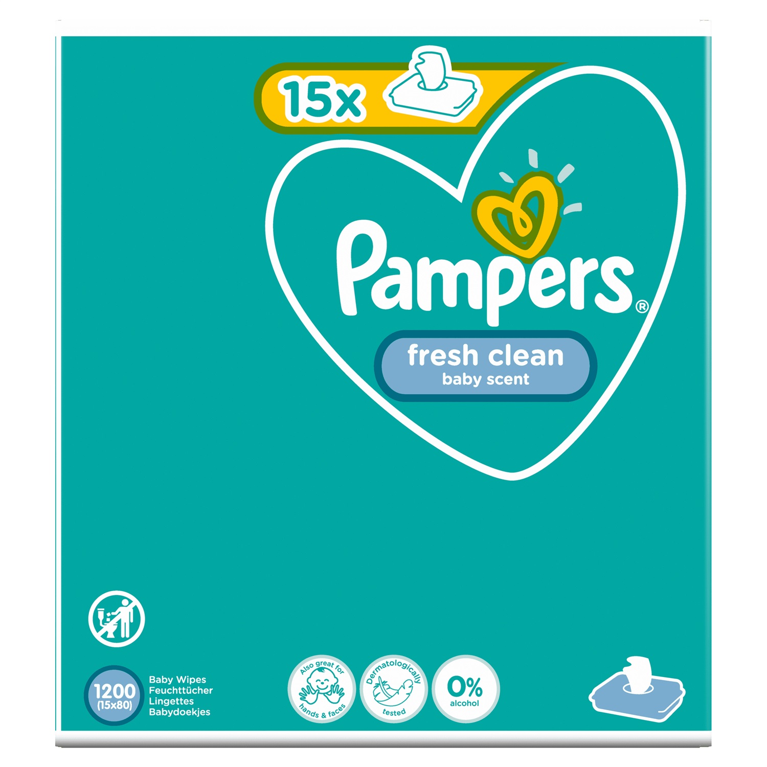 Pampers Fresh Clean Salviette Umidificate 1200 pz - 15 Confezioni da 80, Pulizia Accurata per Bambini