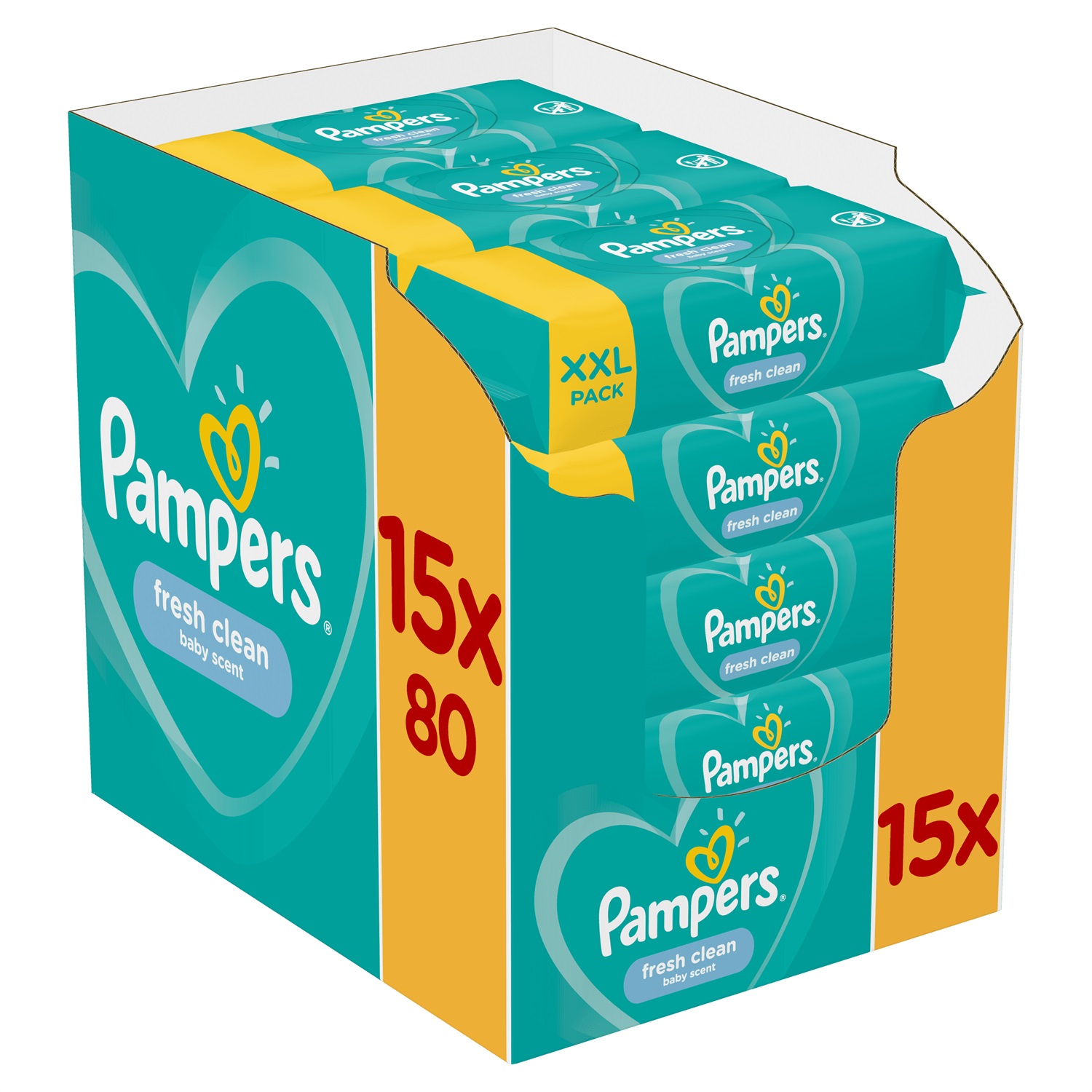 Pampers Fresh Clean Salviette Umidificate 1200 pz - 15 Confezioni da 80, Pulizia Accurata per Bambini