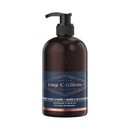 King C. Gillette Detergente 3 in 1 per Barba, Viso e Capelli - 350 ml con Acqua di Cocco, Olio di Argan e Olio di Avocado