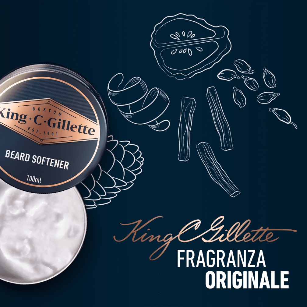 Gillette King C. Balsamo Delicato da Barba 100 ml con Burro di Cacao, Olio di Argan e Burro di Karité