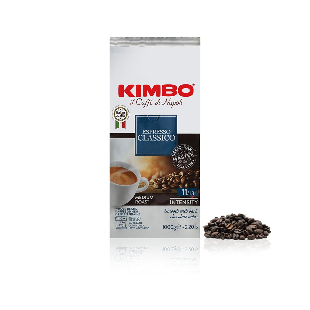 Kimbo Espresso Classico Caffè in Grani 1 kg - Tostatura Medio-Scura, Intensità 11/13, Aroma Cioccolato e Pane Tostato