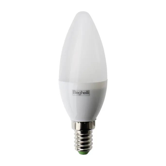 Beghelli Lampadina LED Candela SMD 5W E14 450LM Bianco Caldo 3000K - Forma Oliva, Materiale Termoplastico, Garanzia 2 Anni