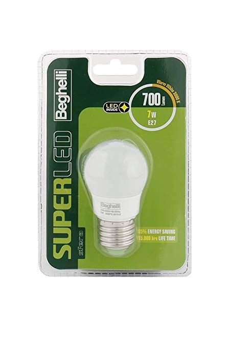 Beghelli 56896BL Lampadina LED E27 7W Bianco Caldo 3000 K - Equivalente a 50W, 700 lm, 15000 h