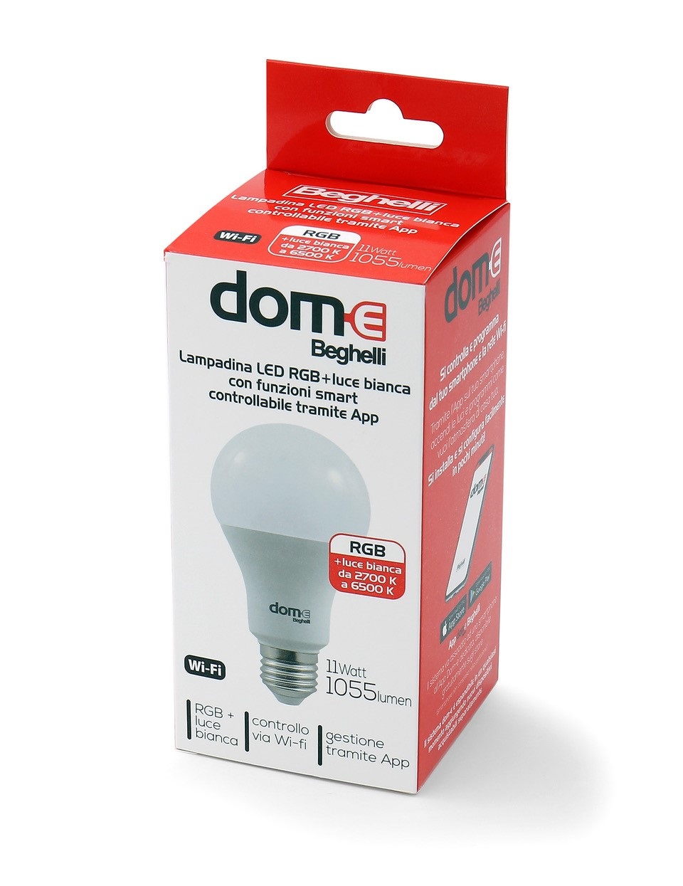 Beghelli Lampadina LED E27 11W RGB-CCT WiFi Variabile 1055 lm - Controllo Vocale e Regolazione Colori