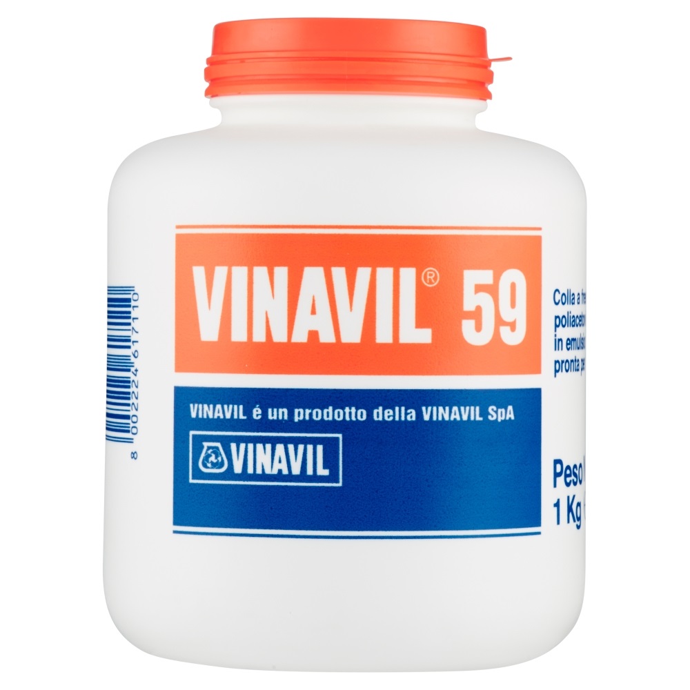 Vinavil Colla Vinilica Universale 59 - 1 kg - Adesivo Trasparente Senza Solventi per Legno, Carta e Materiali Porosi