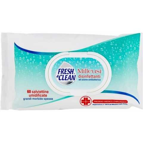 Fresh&Clean Salviettine Milleusi Disinfettanti Antibatteriche - 60 Pezzi per la Disinfezione Rapida di Mani e Viso