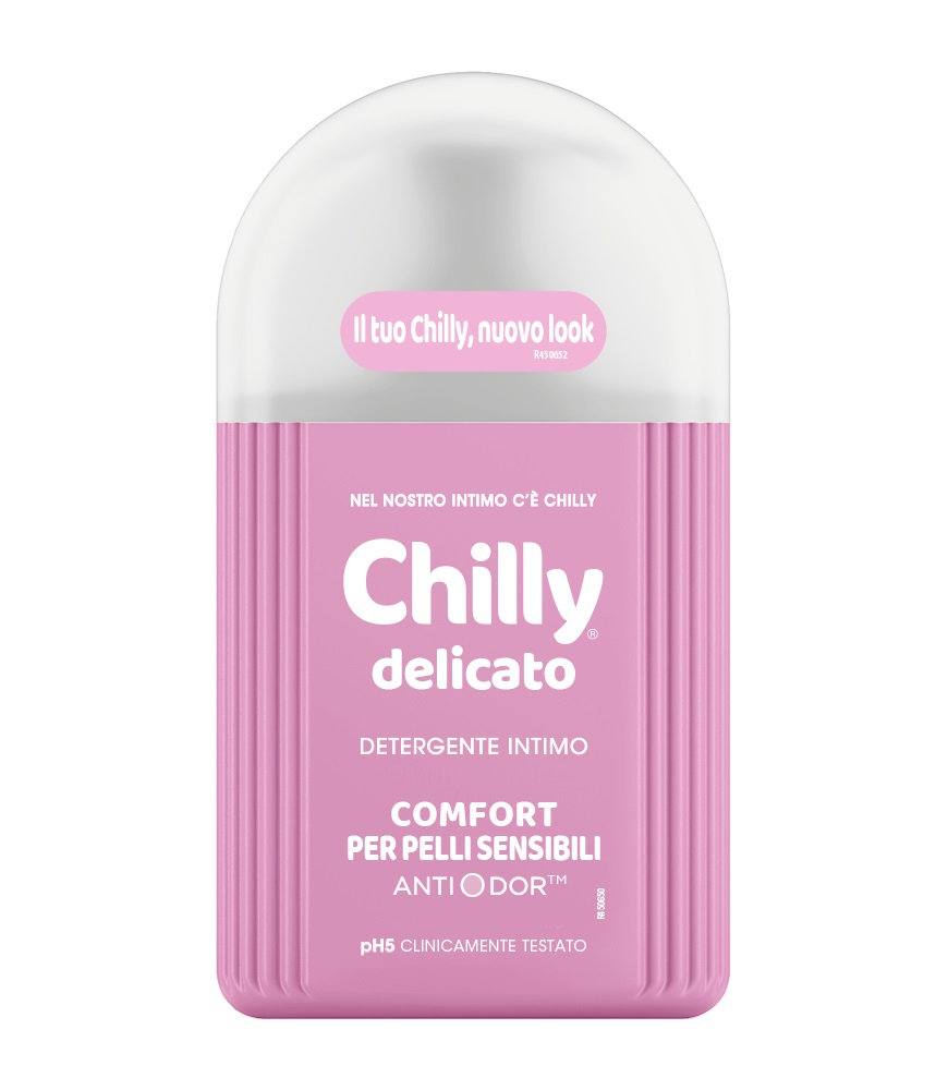 Chilly Delicato Detergente Intimo 200 ml - Formula Lenitiva pH 5, Adatto per Pelli Sensibili con Aloe e Hamamelis