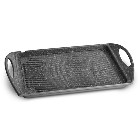 Lagostina Speciali Piastra Antiaderente 34x26 cm in Alluminio Pressofuso - Bistecchiera e Griglia Panini con Manicature Ergonomiche